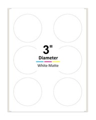 3 Inch Round Labels for Laser / Inkjet Printers Permanent Adhesive White Matte