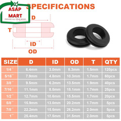 PSHZZ 280 PCS Rubber Grommets Kit, Rubber Hole Grommet Gaskets Assortment for Wi