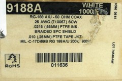Alpha Wire 9188A, RG188A PTFE Coax Wire, White, 25ft