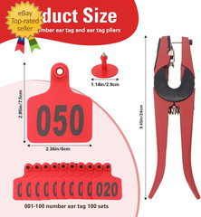 Cattle Ear Tags 001-100 Number Plastic Livestock Animal Tag for Cows Ear Tag