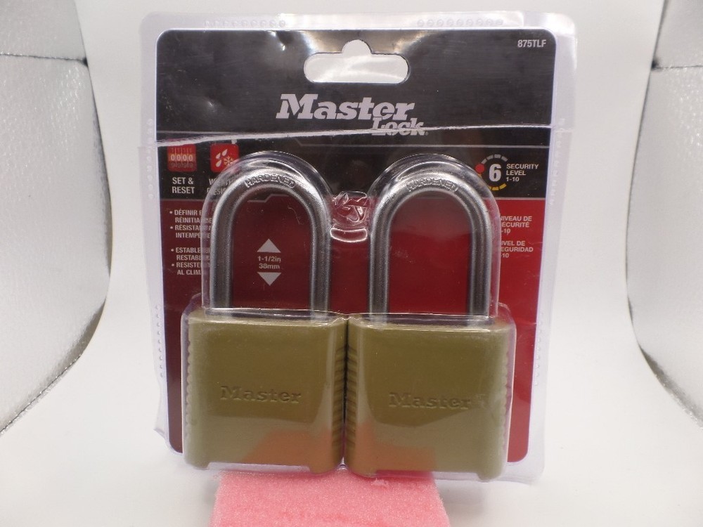 MASTER LOCK 875TLF 2-PACK OUTDOOR COMBINATION LOCK 2″ SHACKLE RESETTABLE SEALED