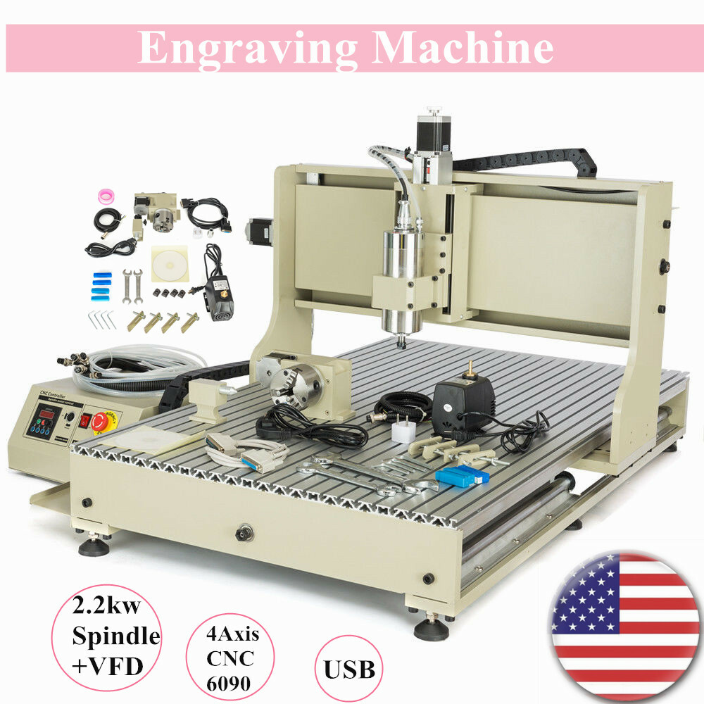 2.2kW USB Engraving Machine CNC 6090 Router 4 Axis Engraver Milling + Controller