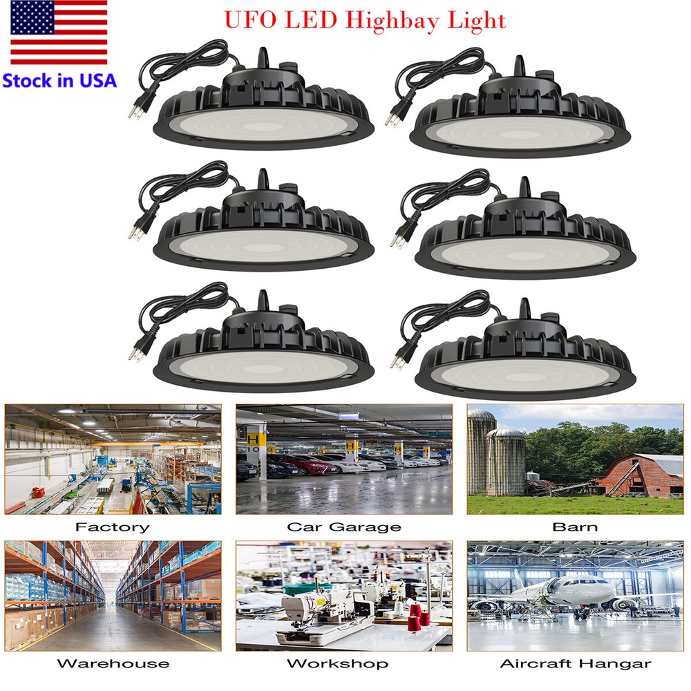 6Pcs 300W UFO LED High Bay Light 120° Work Shop Factory Warehouse Lighting 6000K