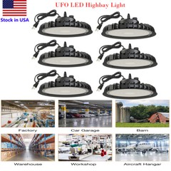6Pcs 300W UFO LED High Bay Light 120° Work Shop Factory Warehouse Lighting 6000K