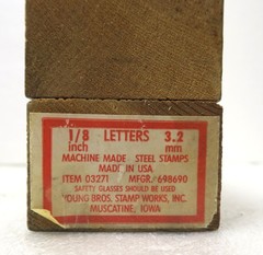 Young Bros Stamp Works 1/8″ Letters Machine Made Steel Stamps 03271 Made In USA