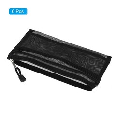 6Pcs Mesh Zipper Bags, B6 Travel Cases Nylon Makeup Pouches, Black