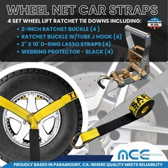 4 Sets 2″ x 10′ Ratchet w/Finger J Hook Wheel Lift Lasso Strap Tow Truck Towing