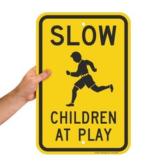 SmartSign 18 x 12 inch “Slow – Children At Play” Metal Sign, Screen Printed, 63