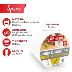 XFasten Double Sided Sticky Tape, Removable, 4-Inches x 20-Yards, Single Roll…