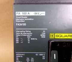 New Square D FA34100, I-Line Plug-In Molded Case Circuit Breaker 100A 3P 480V