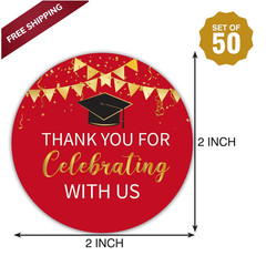 2″ Red and Gold Graduation Thank You Stickers, 50 2 inch,