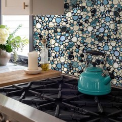 Primoon Pebble Tiles 5 Sheets Aqua Teal Blue Mosaic Tiles For Accent Wall