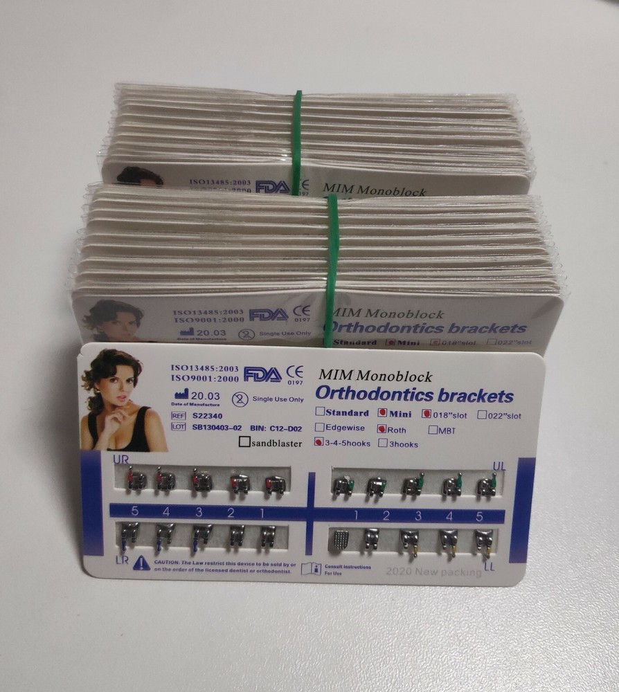 50 Sets Dental Orthodontic Metal Brackets MIM Monoblock Mini Roth 018 345 hooks