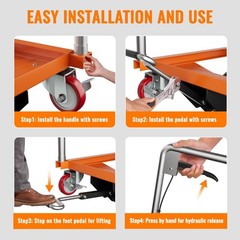 1100 Lbs Capacity Hydraulic Table Cart, Single Scissor Lift Table w/Non-Slip Pad