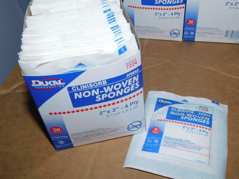 NEW Box of 50 Dukal 7224 Sterile Non Woven Sponges 4 PLY 2″ X 2″