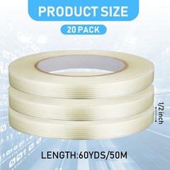 Treela 20 Rolls 1/2 Inch x 60 Yards Filament Strapping Tape Transparent Reinforc