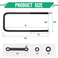 Racewill 12 inch Square Bend U-Bolt Kits, Heavy Duty Steel Square U-Bolts Black