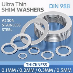 Shim Washers Thick 0.1mm & 0.2mm & 0.3mm & 0.5mm DIN 988 Stainless Steel A2