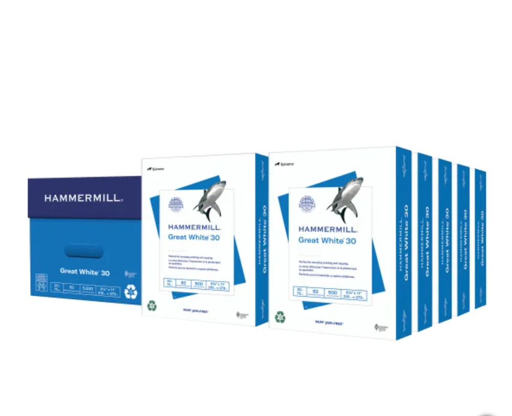 Hammermill Great White 30% Recycled Printer Paper Letter 20lb 92-Bright 10 Reams