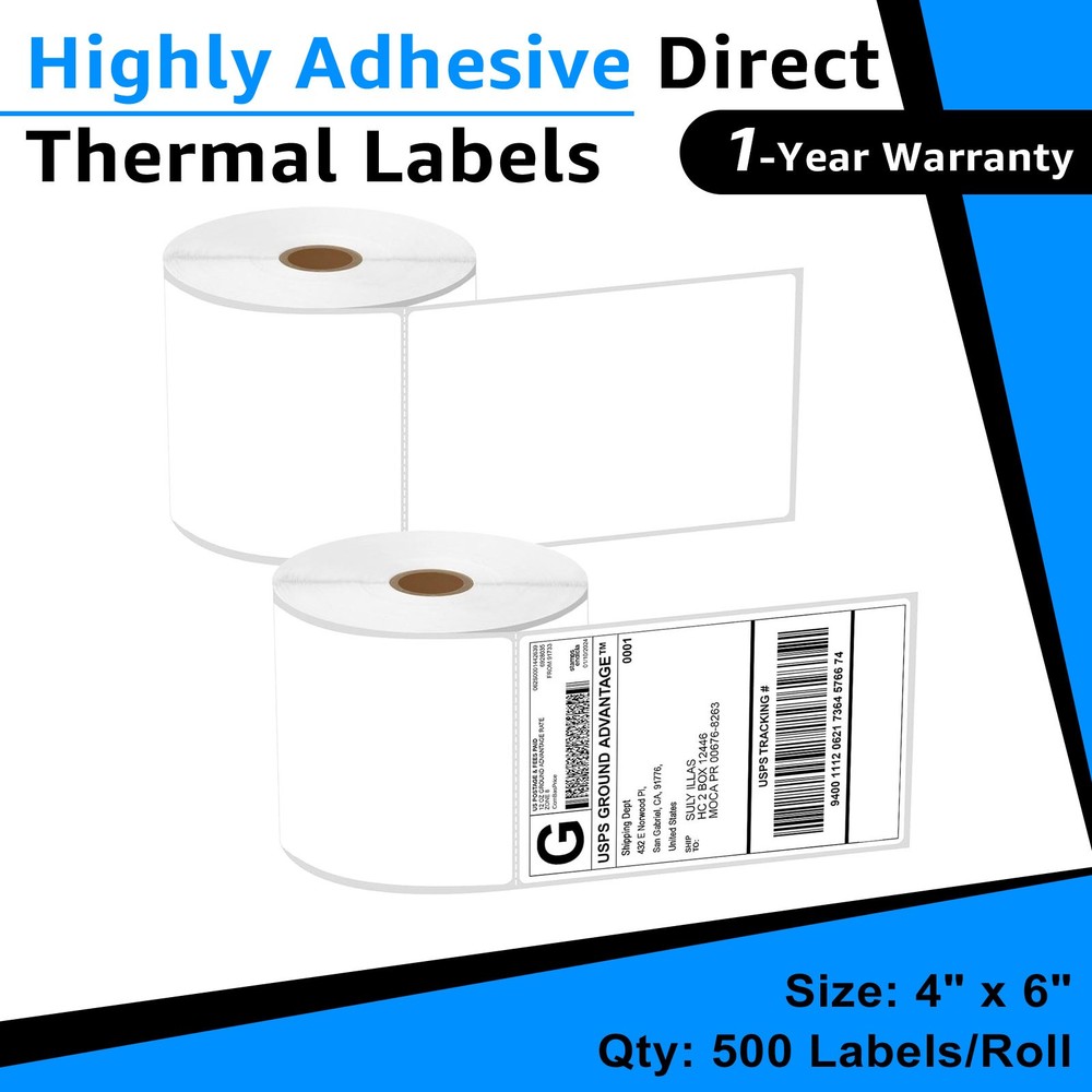 2 Rolls 4×6 Direct Thermal Shipping Labels 500 Labels Per Roll for Zebra Rollo