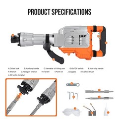 1700W Electric Demolition rotary hammer – 1900 BPM, 60J Impact Energy, Heavy-Du