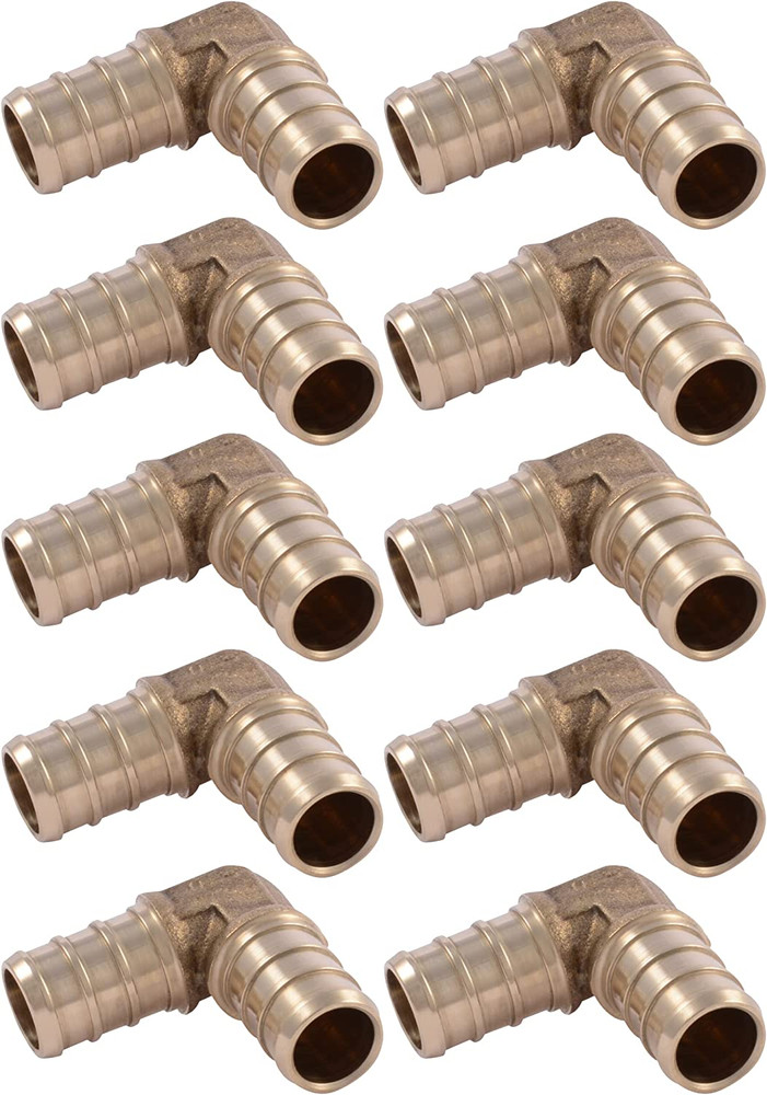 1/2 Inch Crimp 90 Degree Elbow, Pack of 10, Brass Plumbing Fitting, PEX Pipe, PE