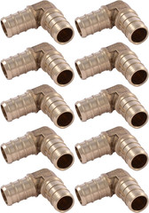1/2 Inch Crimp 90 Degree Elbow, Pack of 10, Brass Plumbing Fitting, PEX Pipe, PE