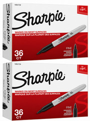 Sharpie Fine Tip Permanent Markers, Black, 36 Pack 1884739-2 boxes