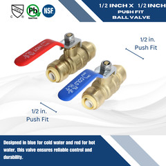 10 PCS. 1/2″ PUSH FIT BALL VALVE HOT AND COLD, LEAD FREE BRASS