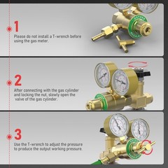Oxygen Regulator CGA540 0-4000PSI 0-100PSI Gauges with T-Handle & Hose Connector