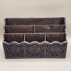Vintage Lerner Faux Wood Look Plastic Desk Organizer 70s Retro MCM 3 Tier 6 Slot