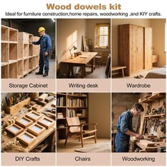 100Pcs Wooden Dowel Pins Kit 5/16″ x 3-5/32 Inch Small Fluted Wood Dowels Peg…
