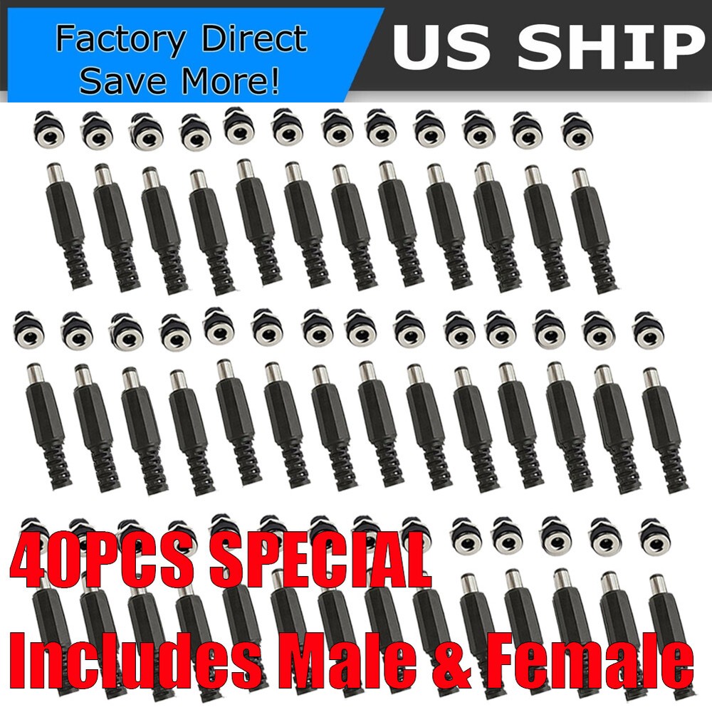 40 PCS MALE BARREL JACK PLUG FEMALE SOCKET PANEL MOUNT DC 12V POWER CONNECTORS*