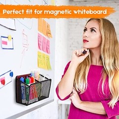 Magnetic Pencil Holder – Extra Strong Magnets Mesh 2 Baskets 1 Pack Black