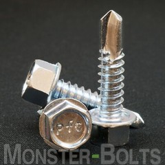 #14 Zinc Tek Screws, Indent Hex Washer Head Unslotted, Self-Drilling Sheet Metal