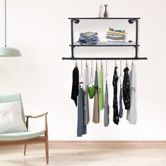 Clothes Display Rack with 2-tier Shelves, 2-tier Garment Rack, Wall Mounted Clot