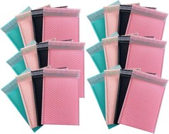 Small Poly Bubble Lined Mailers Padded 24 Pack 5×7 Inches 4 Colors Pink Green…