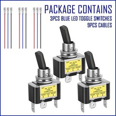 3Pcs LED Light 3Pin Rocker Toggle ON/OFF Switch 30A 12V Marine Car Boat ATV US