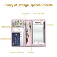 Server Book PU Leather Book Organizer Wallet Zipper Pocket for Waitress Waiters