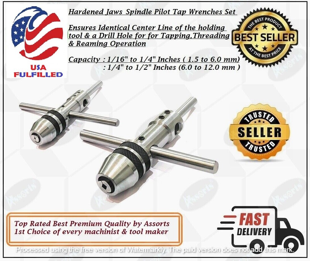 (SET OF 2) New Pilot Tap Wrench Spindle 3/32″-1/4″ & 1/4″-1/2″ -USA FULFILLED