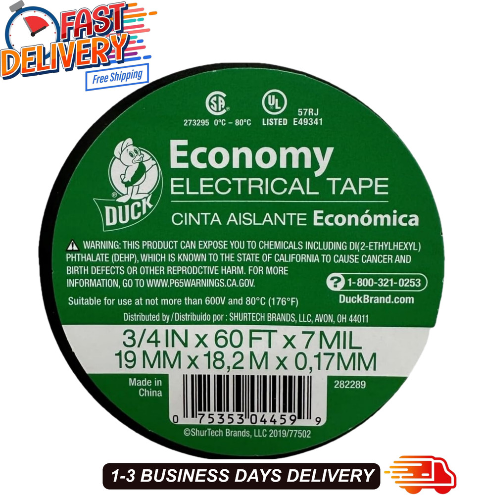 Black Electrical Tape 3/4 Inch x 60 Ft Vinyl Insulation Roll Moisture Resistant