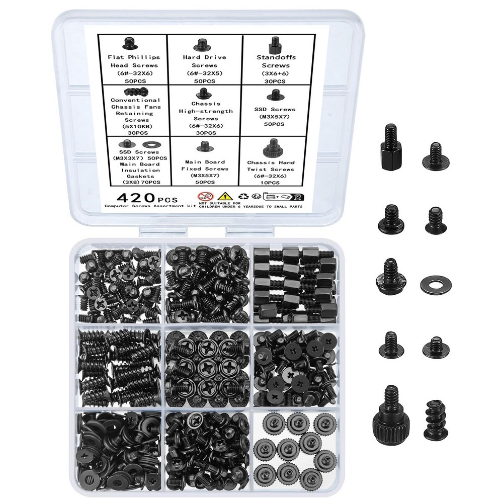 420pcs Computer Screws, Motherboard Standoffs and Screws Kit, Motherboard