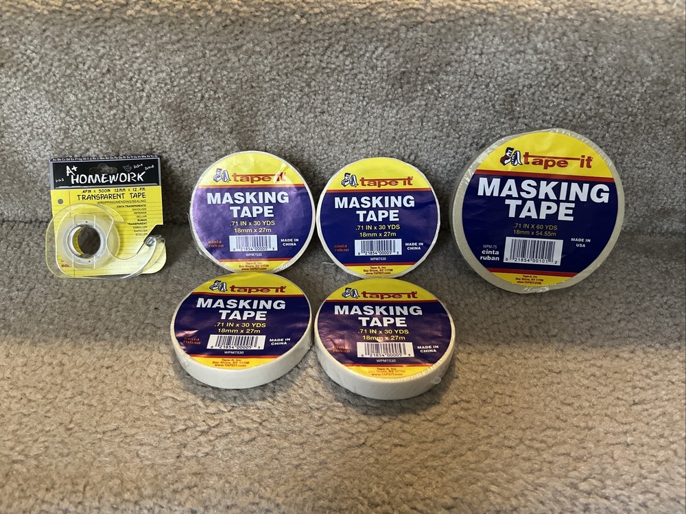 Tape It Masking Tape .71″ x 180′ WPM-75, Lot Plus 4 Rolls Of 30yds, 18mm Wide