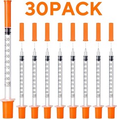 30 Count Sterile Disposable U-100 Syringes, 30G 1ml, Individually Wrapped