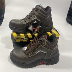 Skechers Mid Cut Work Boots 77144 BRN, Men’s Size 8, Composite Safety Toe Brown
