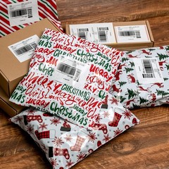 80 Pcs Christmas Poly Mailer Set Festive Shipping Bags Candy Cane Buffalo Pla…