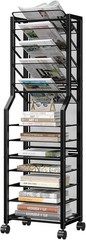 12-Tier Rolling File Organizer Cart – Stylish Black Metal Storage Solution