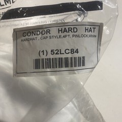 Condor hard hat, cap style, 4pt. Pin lock, white Type 1 Class C E G Lightweight