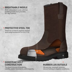 HISEA NINGO Men Steel/Soft Toe Wellington Work Boots Leather Western Cowboy Boot
