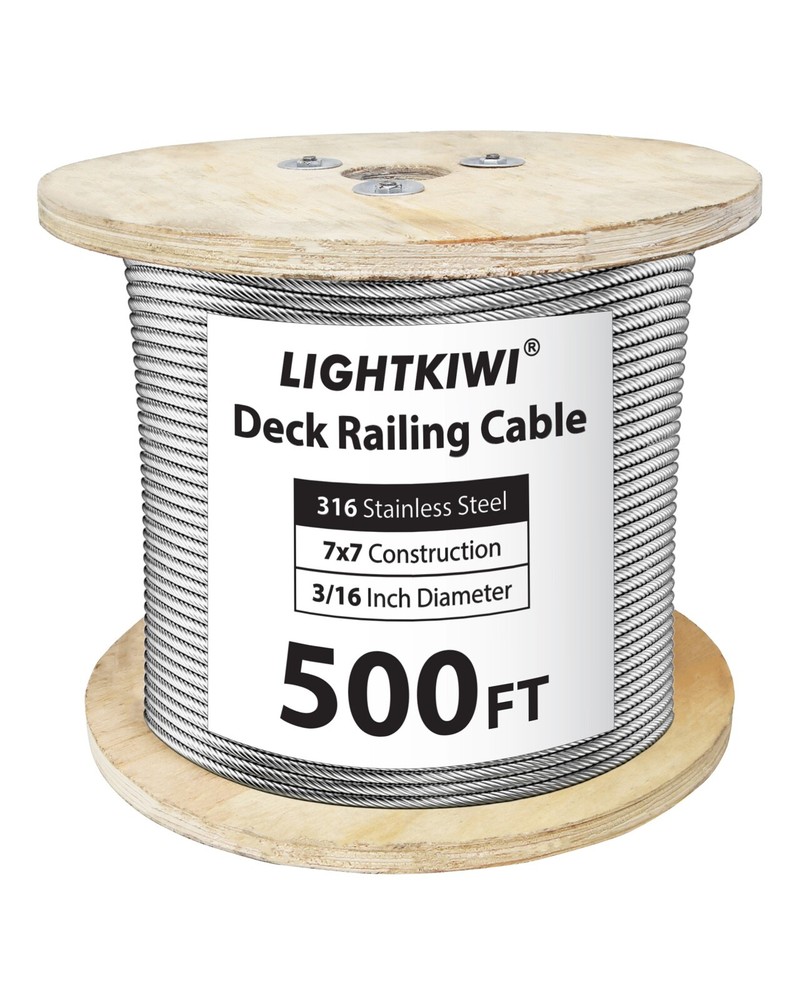 500FT 3/16″ Premium T316 Braided Stainless Steel Deck Cable, 7×7 Construction